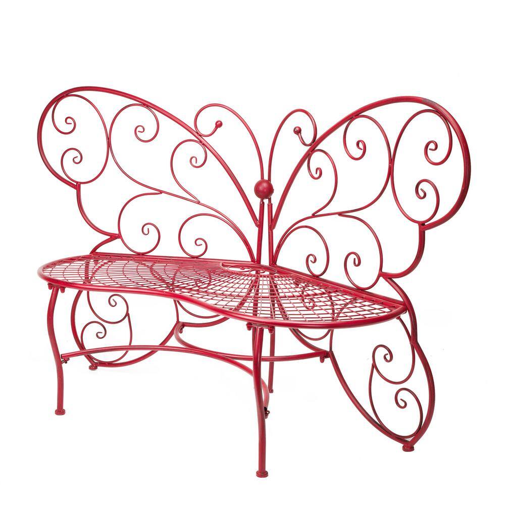 Alpine Corporation 61 in. x 26 in. Outdoor 2 Person Metal Butterfly Shaped Garden Bench, Red BAZ400RD