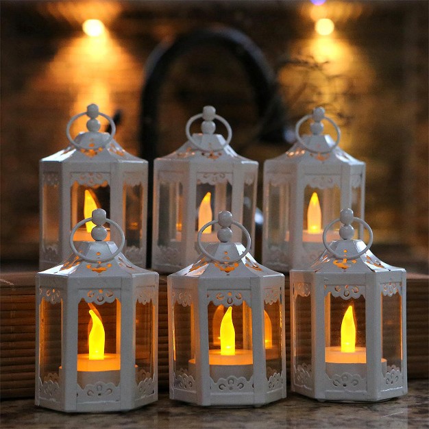 Kate Aspen White Hexagon Mini Lantern set Of 6 14138wt