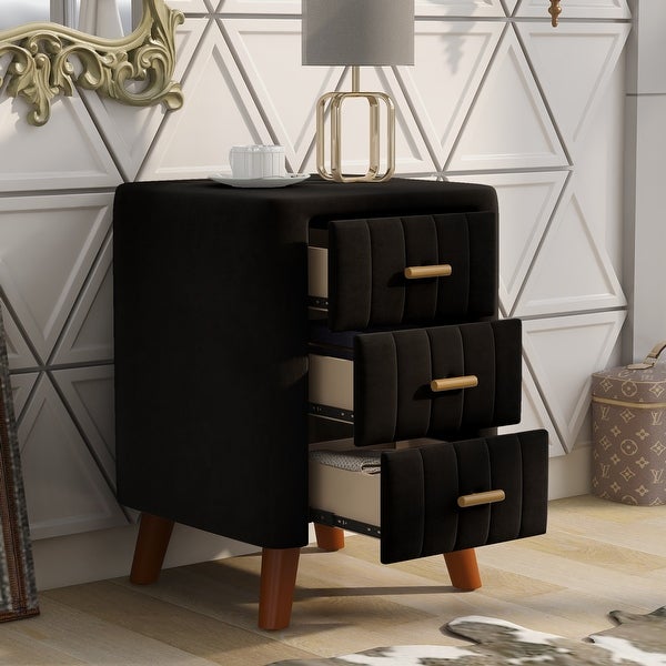 Bedroom Upholstery Nightstand with Three Drawers， Grey - - 37027461