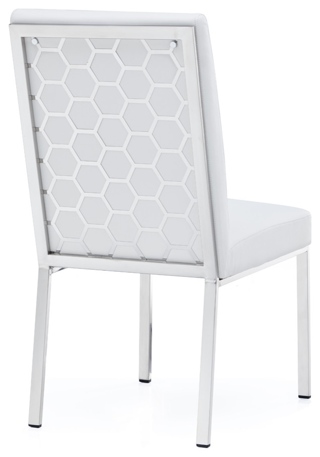 Andes Dining Chairs  Set of 2 Silver Frame With Pattern Back  White Faux Leather   Contemporary   Dining Chairs   by Home Gear  Houzz