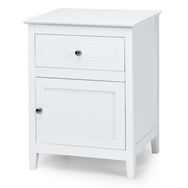 Modern End Side Table Freestanding Nightstand with Drawer and Cabinet - - 34319860