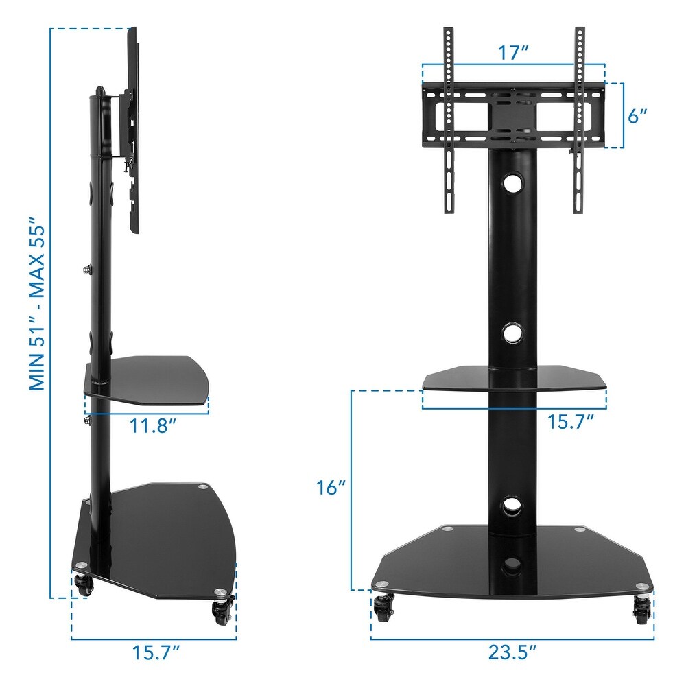 Mount It! Mobile TV Stand with Rolling Casters   Glass Shelving   Fits 32\