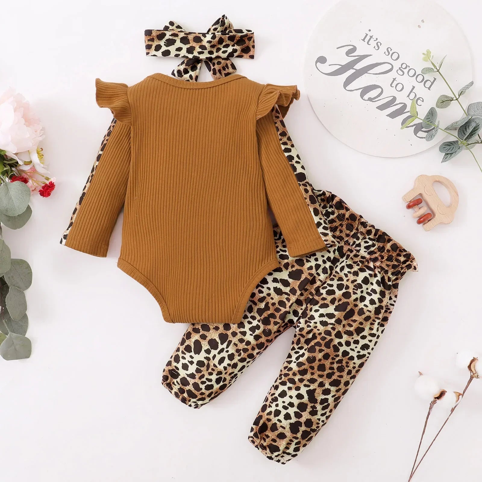 3Pcs Newborn Baby Girl Clothes Sets Infant Outfit Ruffles Romper Top Bow Leopard Pants New Born Autumn Fall Toddler Clothing