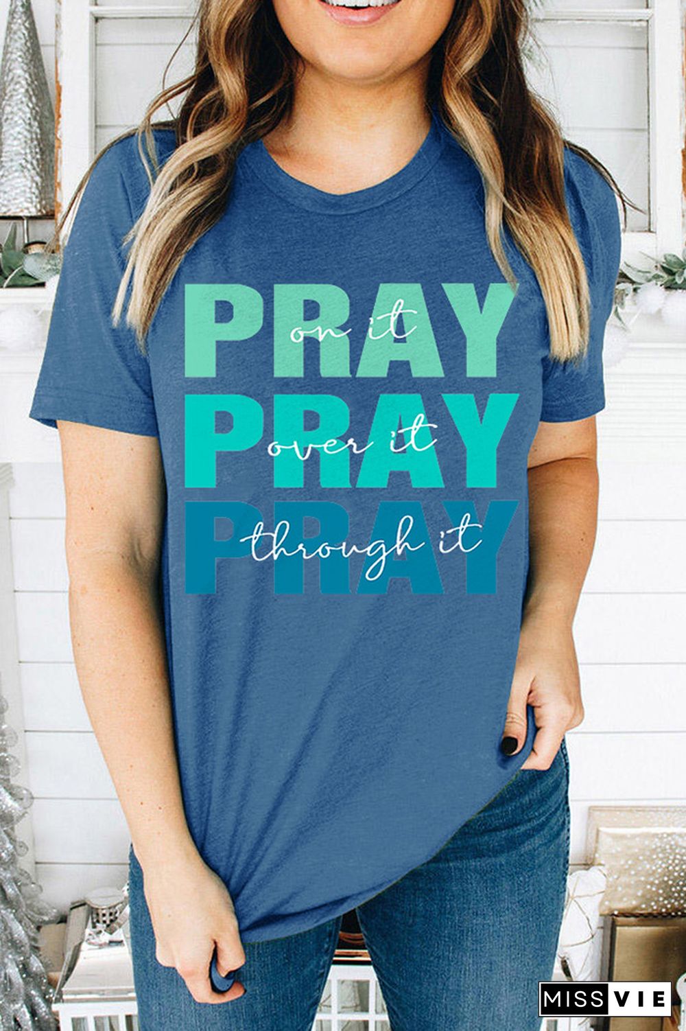 Pray Print Graphic Tees for Women Wholesale Short Sleeve T shirts Top