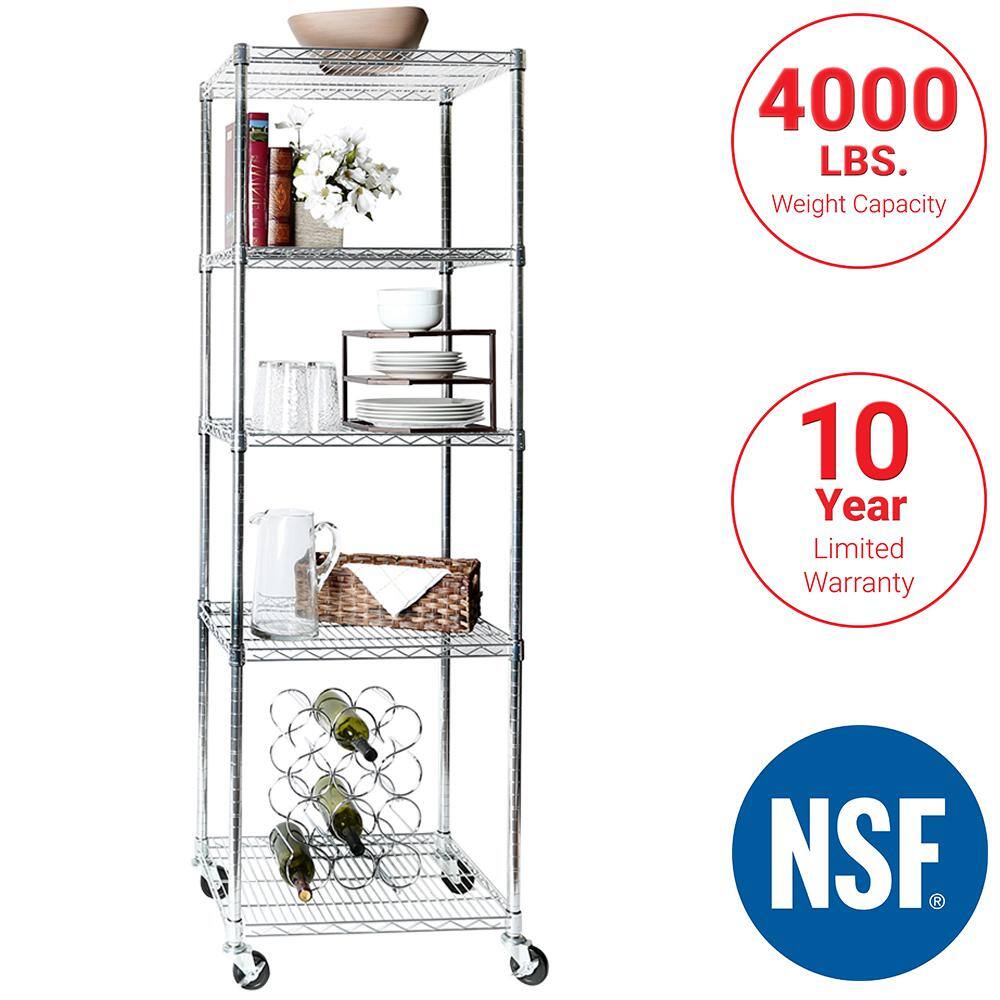 Seville Classics UltraDurable Silver 5-Tier NSF-Certified Steel Wire Garage Storage Shelving Unit (24 in. W x 75 in. H x 18 in. D) WEB570