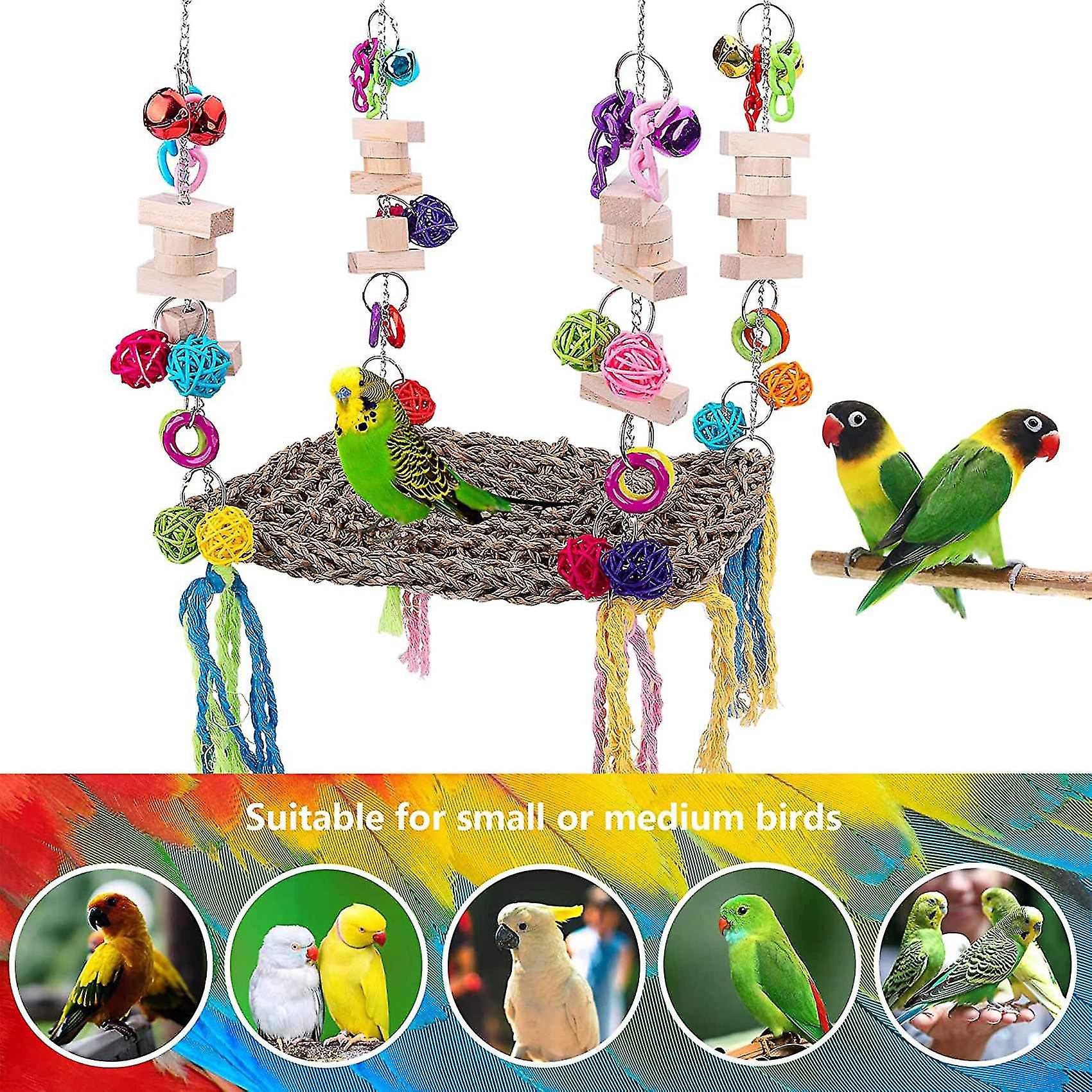 Bird Parrot Foraging Wall Mat Toys， Edible Seagrass Bird Swing Mat With Colorful Chewing Toy Activi