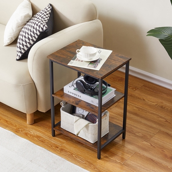 VECELO， (1PCS/2PCS) Modern Narrow Side Table with 3-tier Storage Shelves