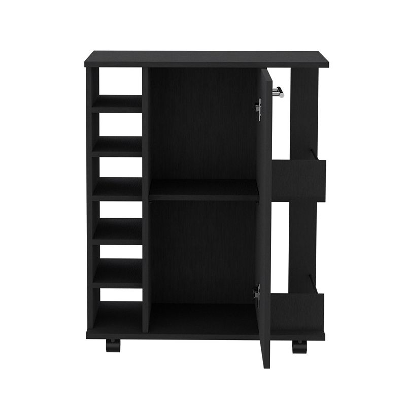 DEPOT E-SHOP Selden Bar Cart with 6-Built in Bottle Racks， Casters and 2-Open Side Shelves， Black