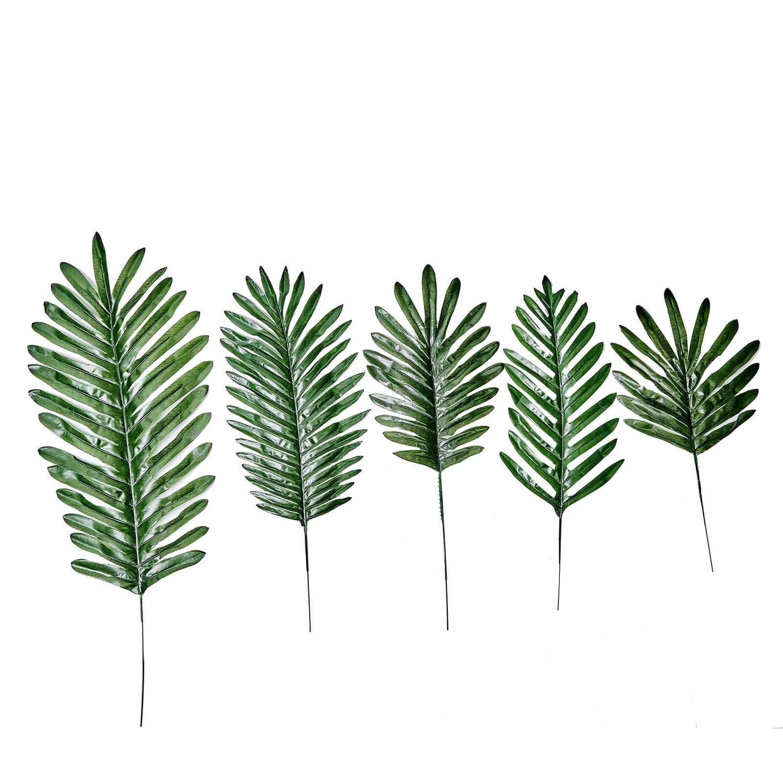 5 Stems Assorted Green Artificial Silk Tropical Palm Leaf Plants