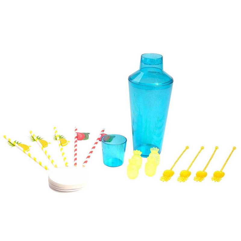 Plastic Tiki Cocktail Shaker and Drink Accessories Set