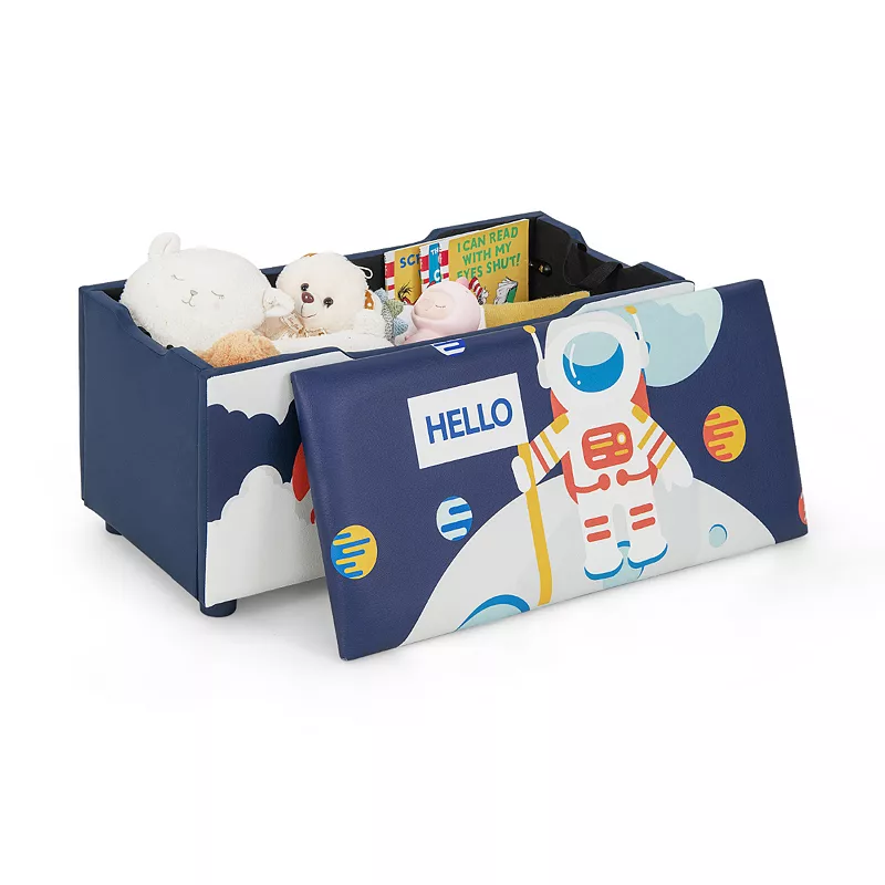 Kids Wooden Upholstered Toy Storage Box with Removable Lid