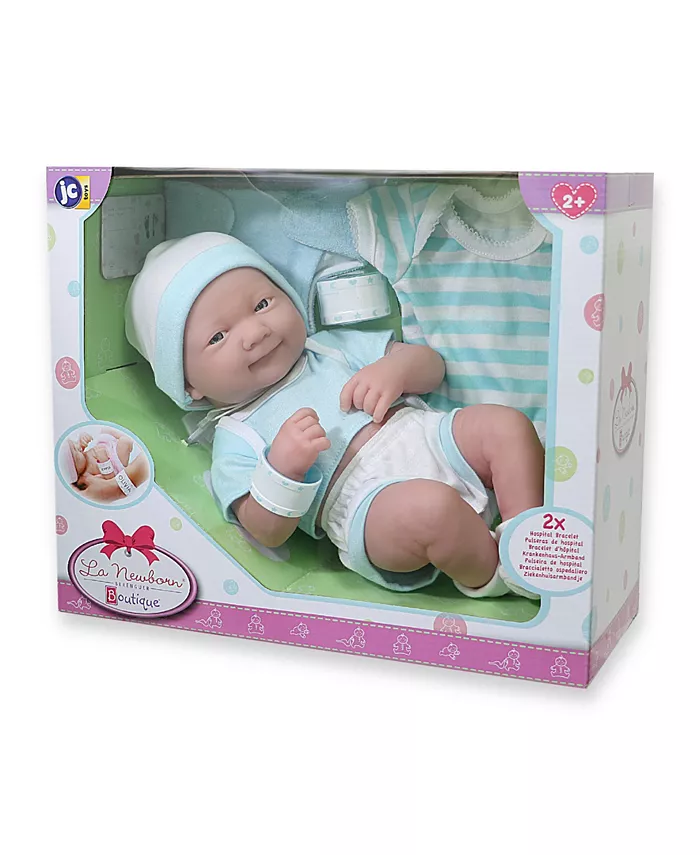 JC TOYS La Newborn Nursery 14 Smiling Baby Doll 8 Pcs Blue Gift Set