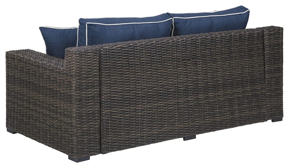 Modern Farmhouse Sofa  Wicker Frame  ampPlush Navy Cushions  Indoor or Outdoor Use   Transitional   Sofas   by Declusia  Houzz