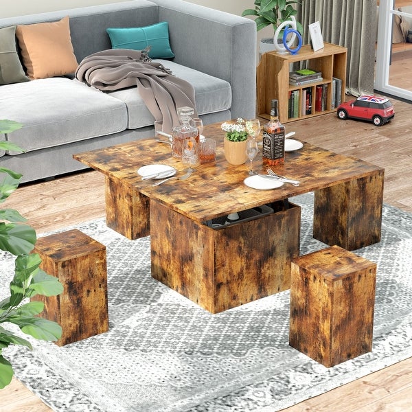 Lift Top Coffee Table，3 in 1 Multi-Function Coffee Table with 4 Storage Bench，39.4