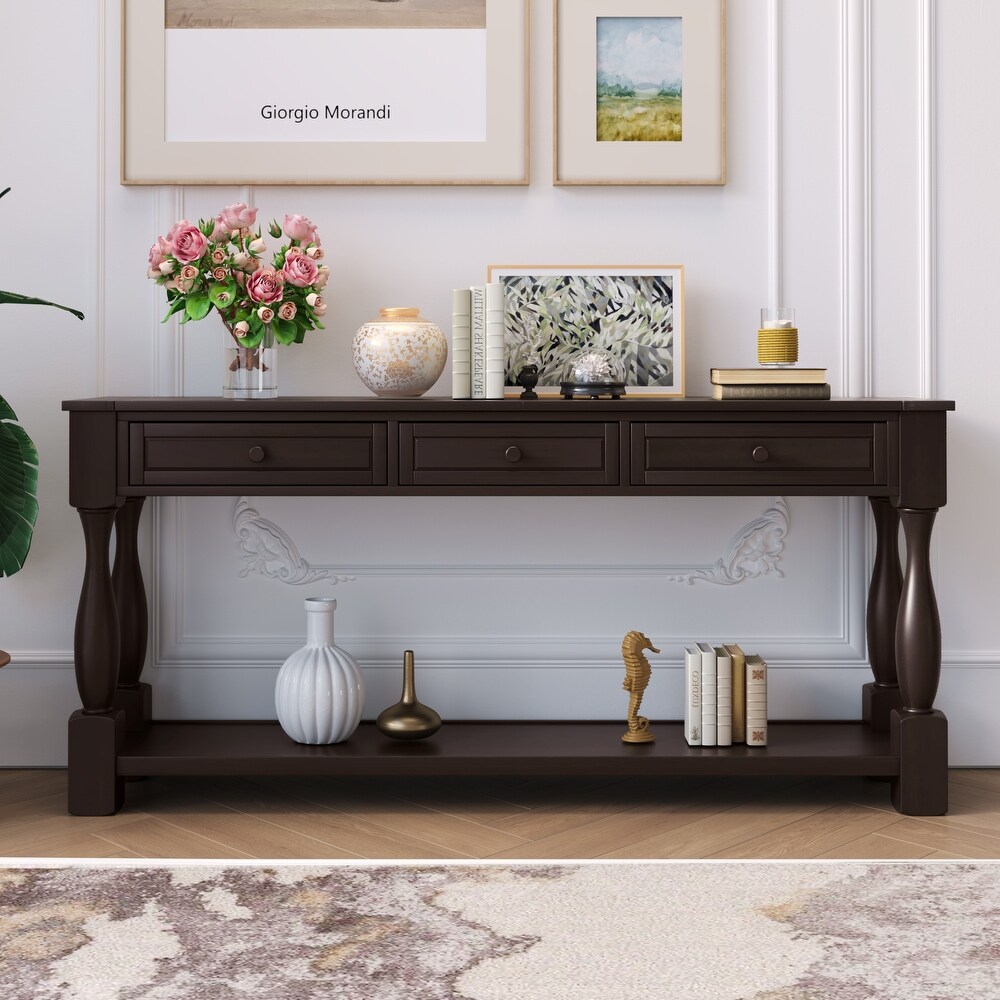 Pine Wood Console Table Long Extra Thick Sofa Table with Drawers