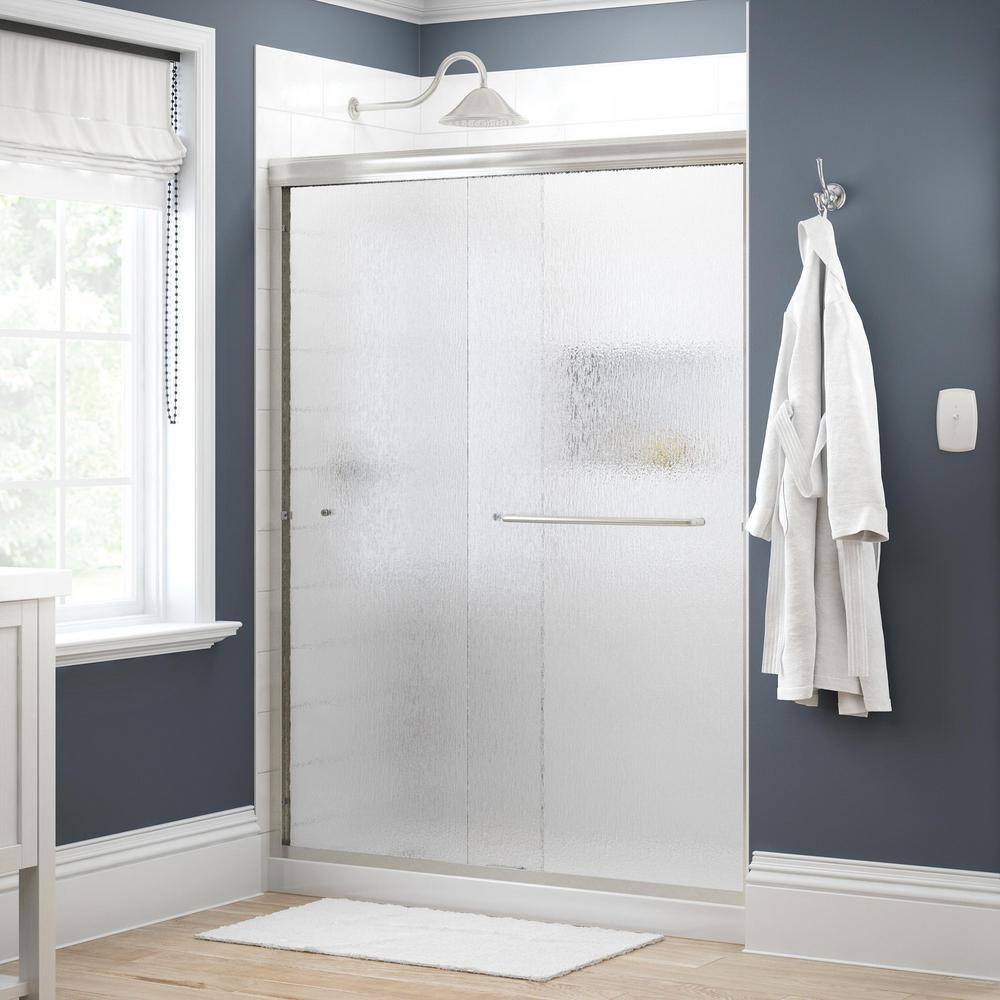 Delta Simplicity 60 in. x 70 in. Semi-Frameless Traditional Sliding Shower Door in Nickel with Rain Glass 1117979