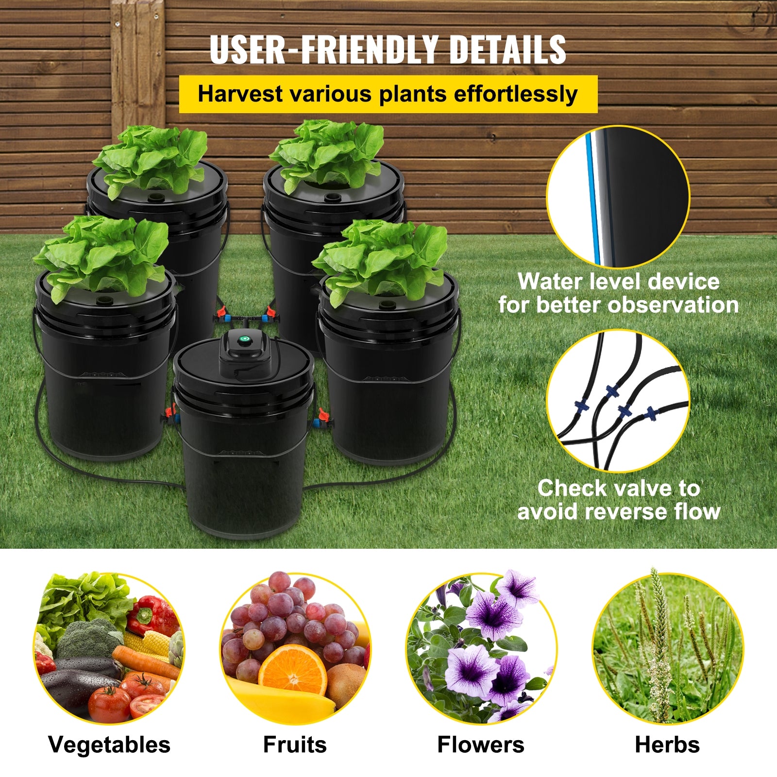 BENTISM Hydroponics Deep Water Culture DWC Hydroponic System 5 Gallon 5 Buckets