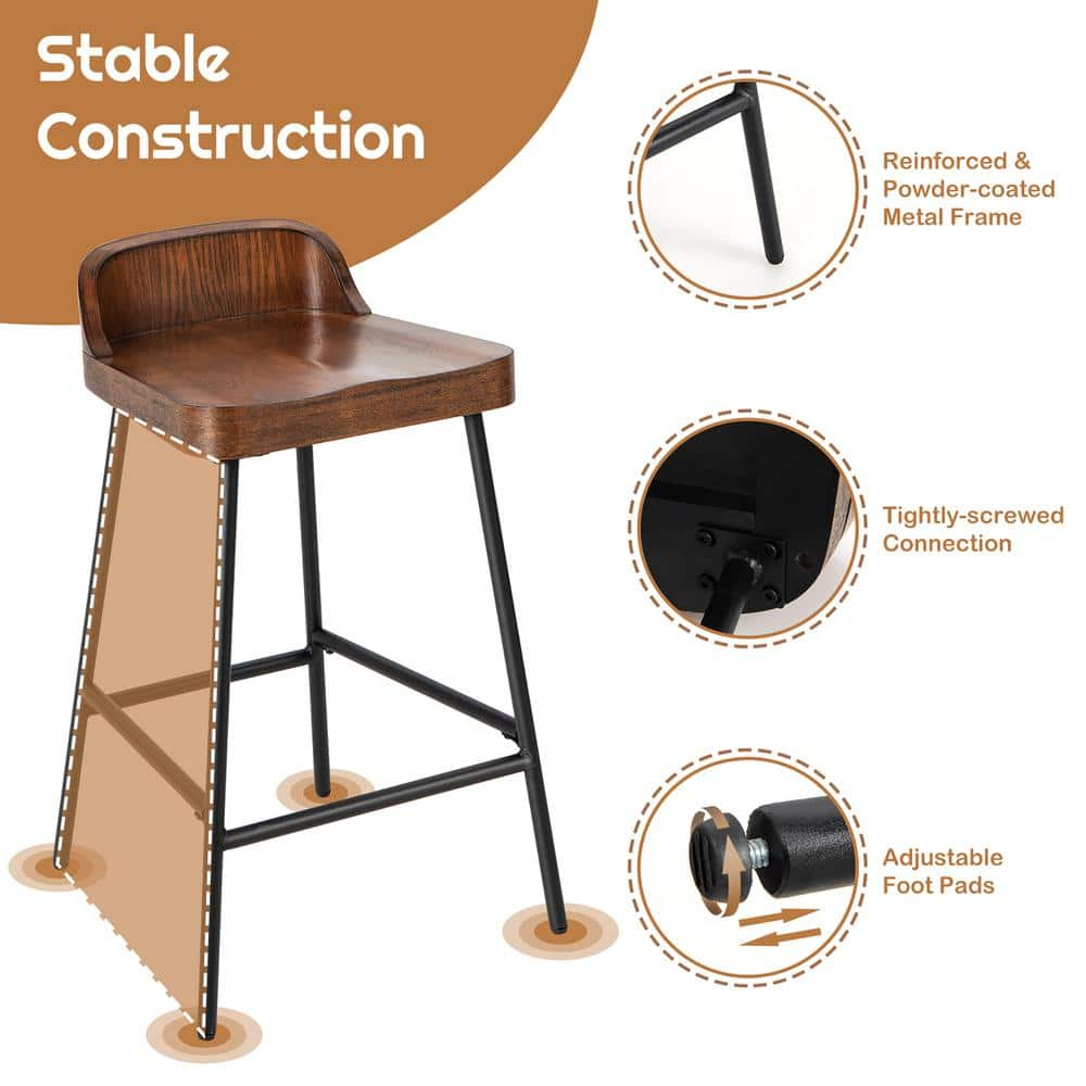 Costway 28 in. Industrial Brown Low Back 24.5 in. Bar Stool Counter Height Saddle Seat Kitchen Stool JV10406CF