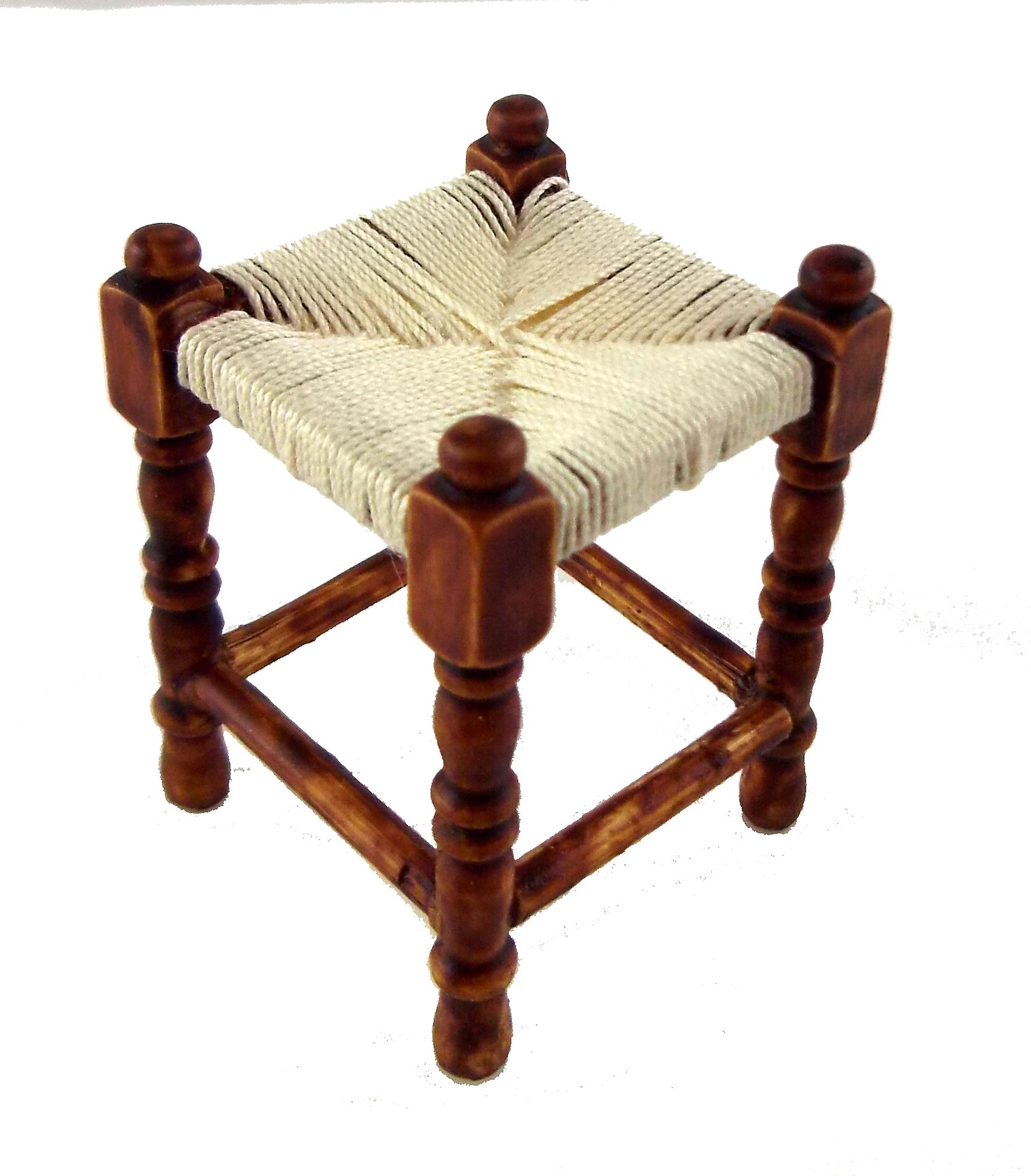 Dolls House Miniature Hand Made Furniture Traditional Seat Rush Stool Footstool