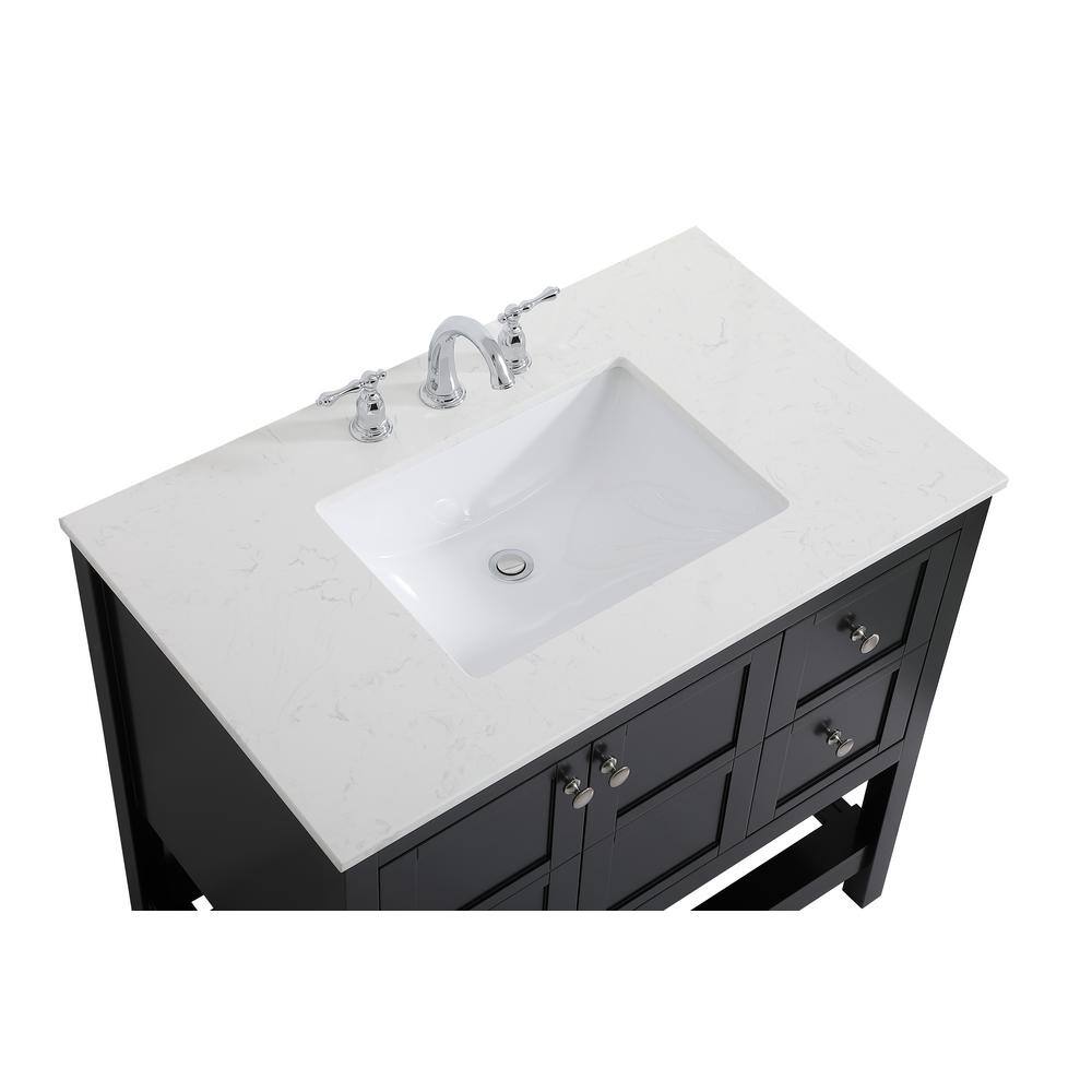 Simply Living 36 in. Single Bathroom Vanity in Black with Quartz Vanity Top in Calacatta White SL49308BK