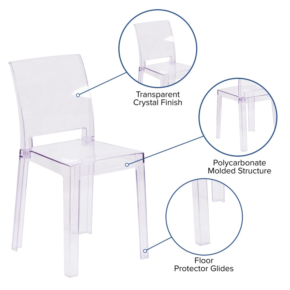 4 Pack Chair with Square Back in Transparent Crystal   Wedding Chairs