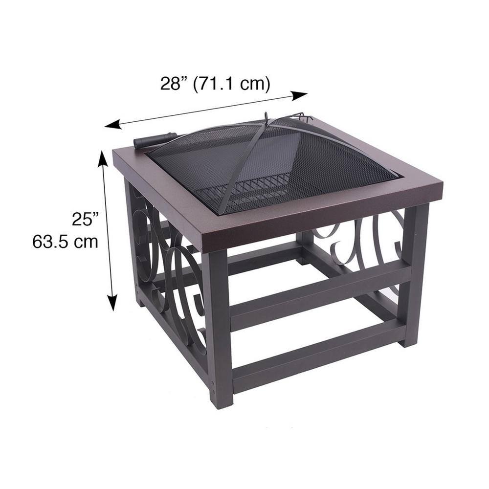 BLUE SKY OUTDOOR LIVING 28 in. Square Steel Raised Wood Fire Pit with Screen Screen Lift And Log Grate WBFP28RB