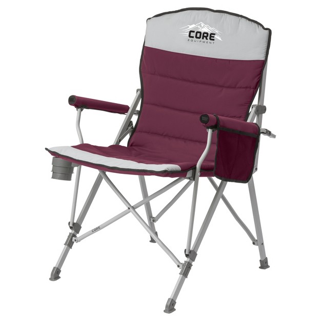 Core Foldable Portable Padded Hard Arm Chair With Storage Pockets Oversize Cup Holder And Carry Bag 300 Pound Capacity Wine Red