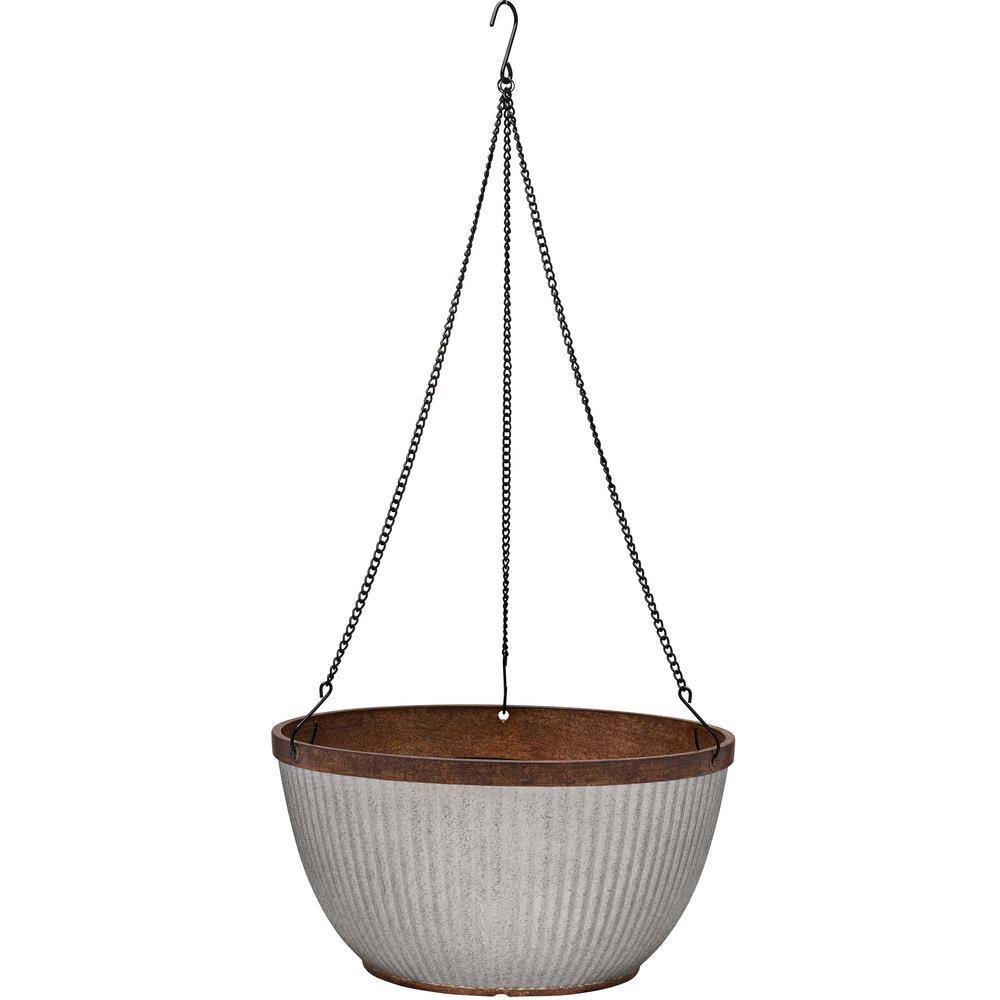 Southern Patio Westlake Medium 12.5 in. 9 qt. Silver with Bronze Trim High-Density Resin Hanging Basket Outdoor Planter HDR-054801