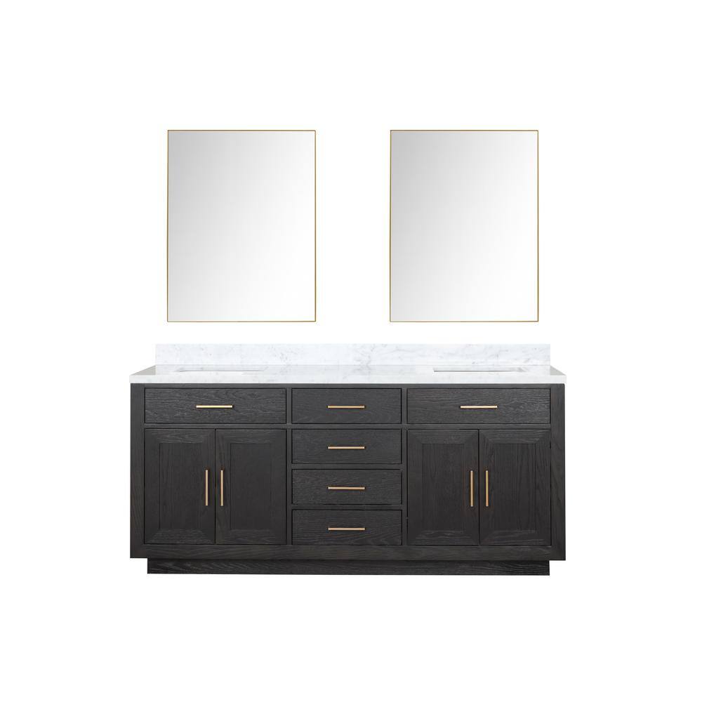 Lexora Condor 72 in W x 22 in D Black Oak Double Bath Vanity Carrara Marble Top and 34 in Mirrors LVCO72DJ110