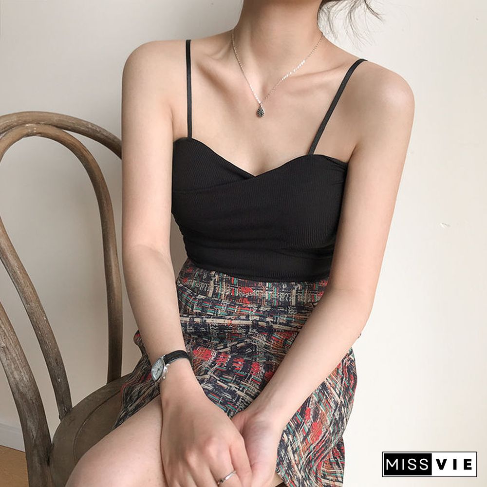 Camis Women Spaghetti Strap Adjusted Knitting Sexy Slender Crop Top Solid Color Korean Style Camisoles Fashion Chic Stylish New