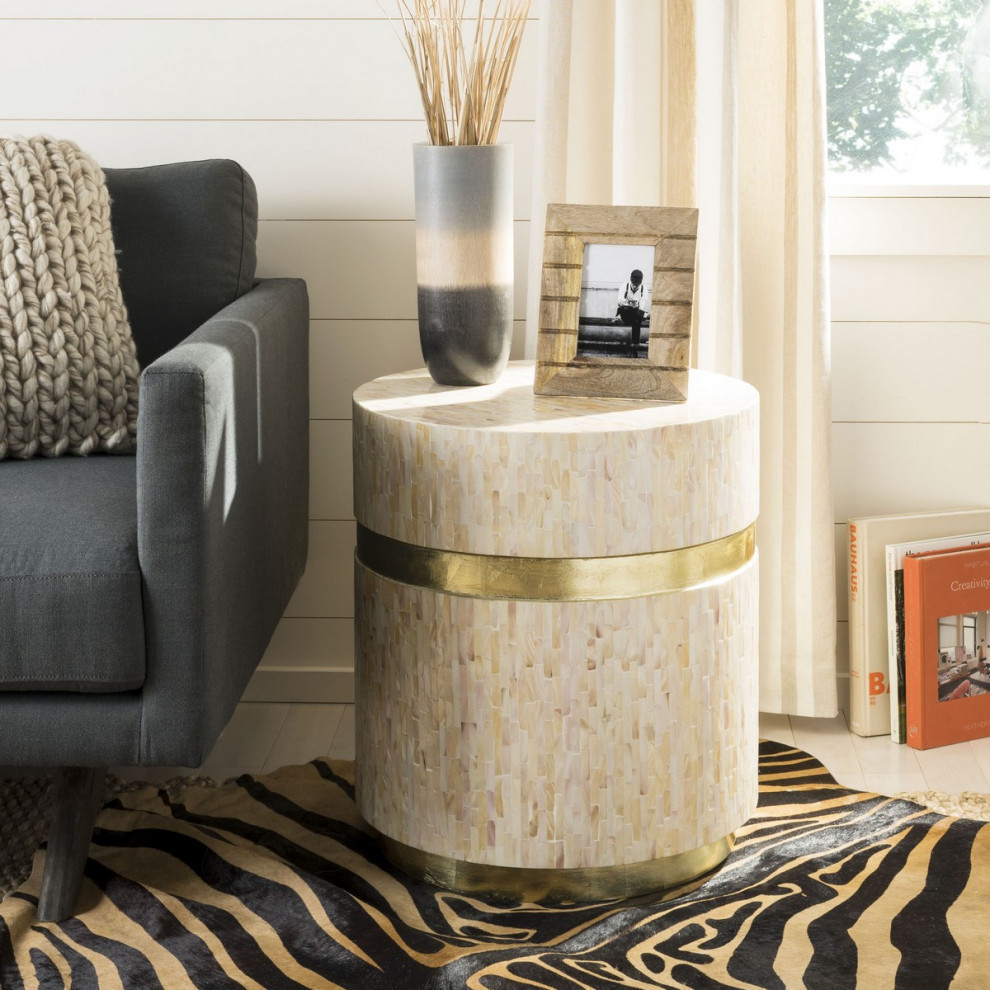 Melissa Mosaic Round Side Table  Pink Champagne/Gold   Contemporary   Side Tables And End Tables   by Rustic Home Furniture Deco  Houzz