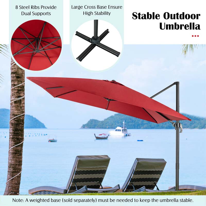 10 x 10 FT Square Patio Umbrella, 3-Tilt Cantilever Offset Umbrella, Large Outdoor Market Umbrella with Crossed Base