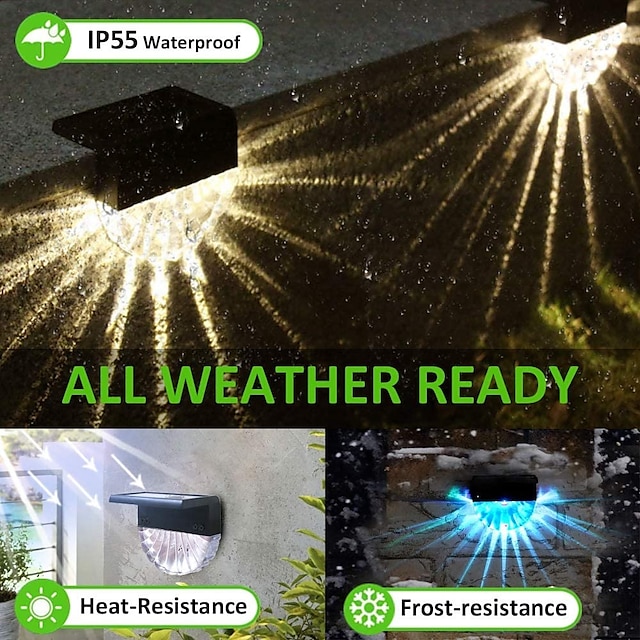 2/4pcs Solar Fence Lights  Outdoor Deck Lights Warm White Waterproof RGB 2 Modes Garden Lights Villa Patio Decoration Landscape Fence Stair Lights