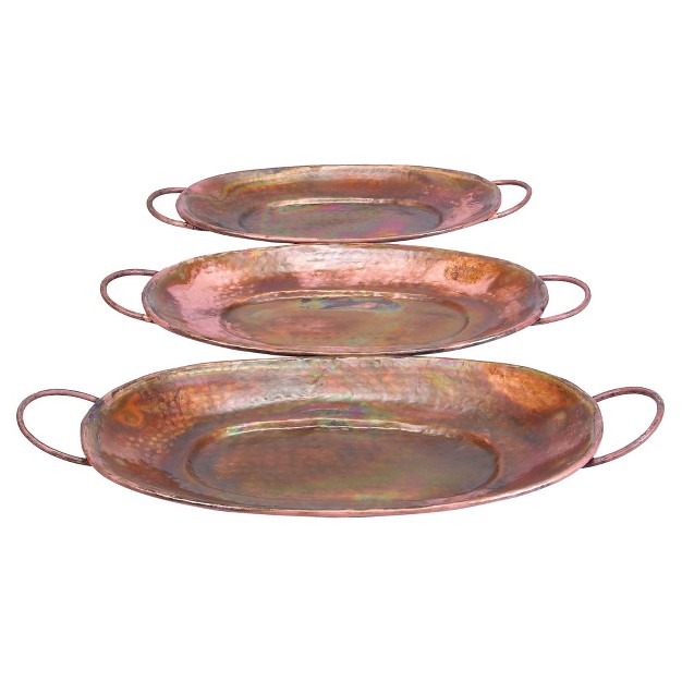 New Traditional Rustic Round Metal Tray Set Copper 3pk Olivia amp May