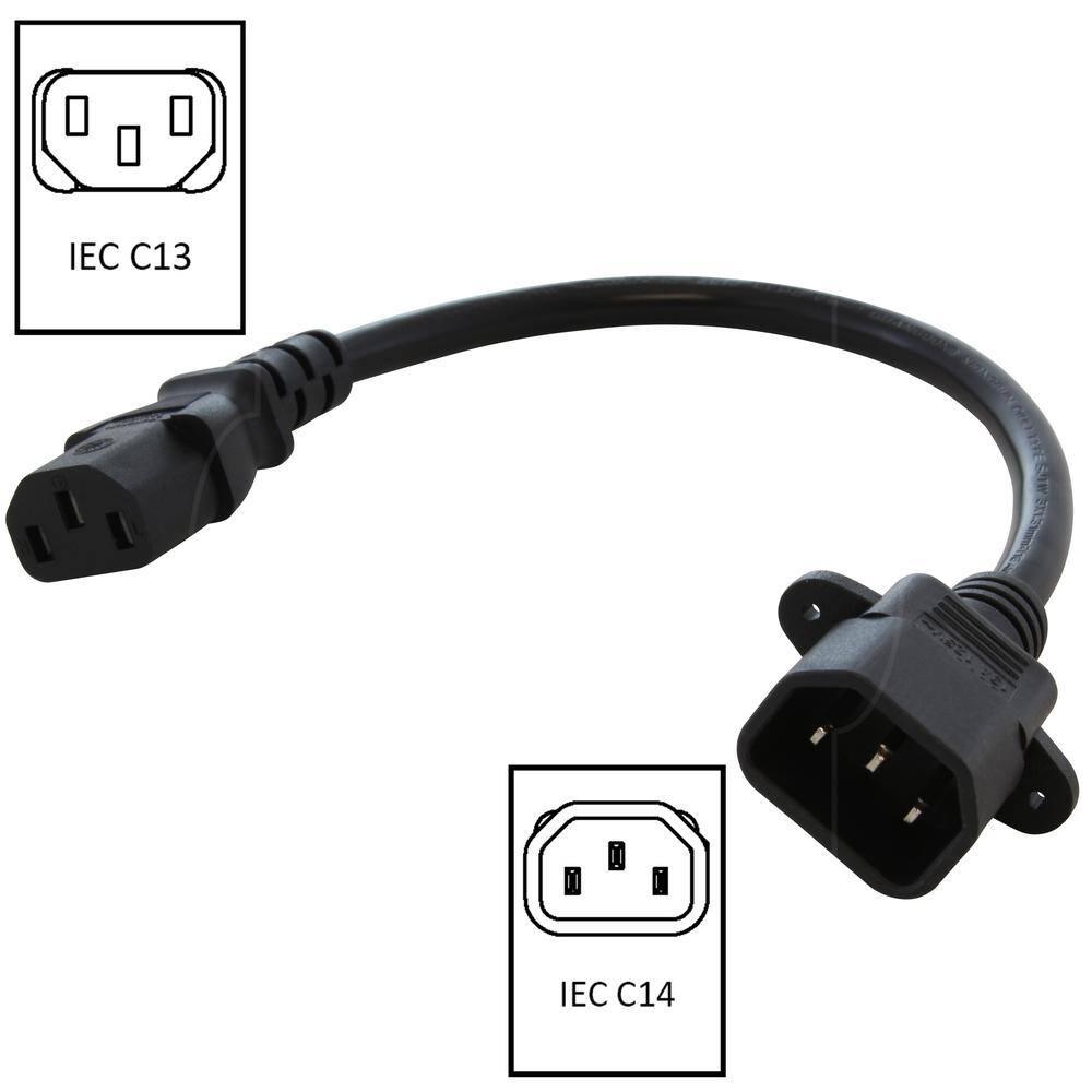 AC WORKS 1 ft. IEC C14Sheet E IT Plug to IEC C13 Female Connector FC14C13-012