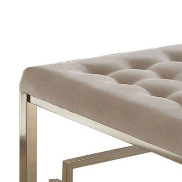 Benzara BM186972 Modern Square Shaped Wood  ampMetal Cocktail Ottoman  Gold/Beige   Contemporary   Footstools And Ottomans   by Benzara  Woodland Imprts  The Urban Port  Houzz