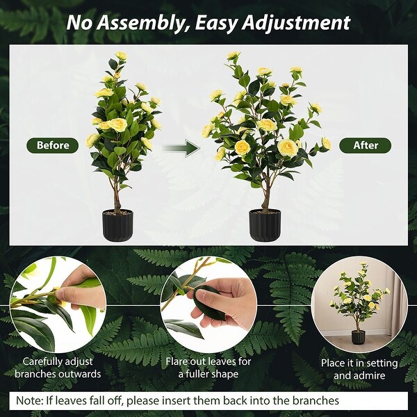 Gymax 2Pack 38'' Artificial Camellia Tree Faux Floral Plant for