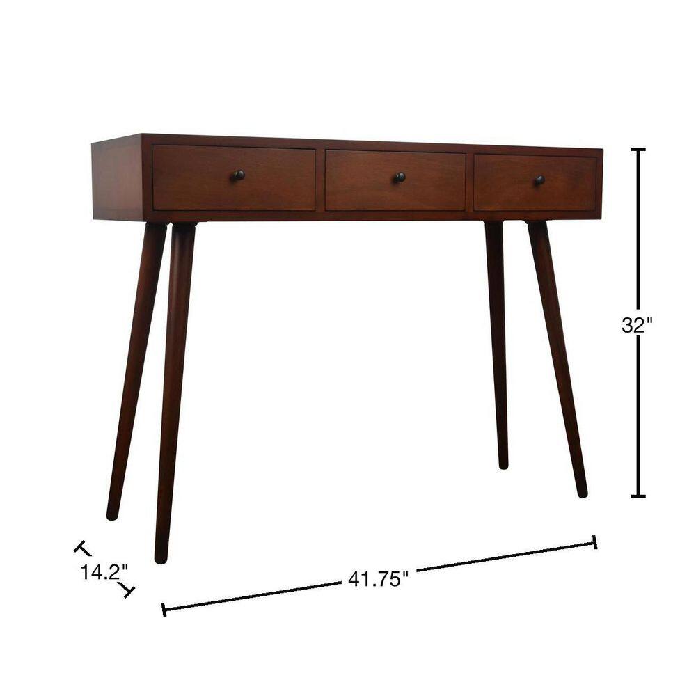 Decor Therapy Mid 42 in. Walnut Standard Rectangle Wood Console Table with Drawers FR6323