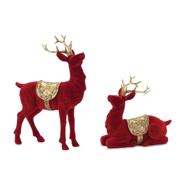 Set of 2 Flocked Deer Christmas Tabletop Figurines 10