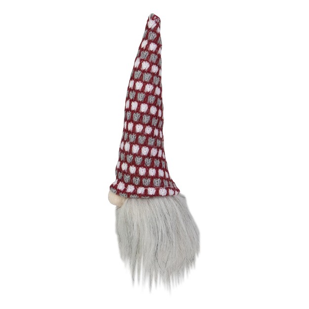 Lighted Red White And Gray Knit Gnome Head Christmas Ornament