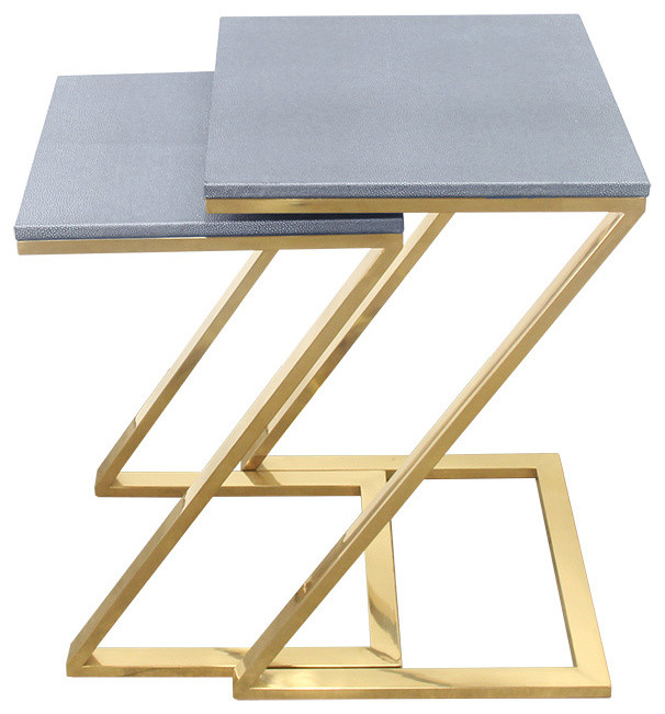 Walter Z Leg Nesting Tables  Faux Shagreen and Gold Metal  2 Piece Set   Contemporary   Coffee Table Sets   by Urbanest Living  Houzz