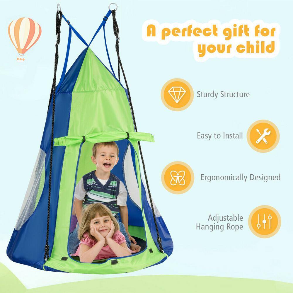 Gymax 40 in. Kids Hanging Chair Swing Tent Set Hammock Nest Pod Seat Green GYM04746