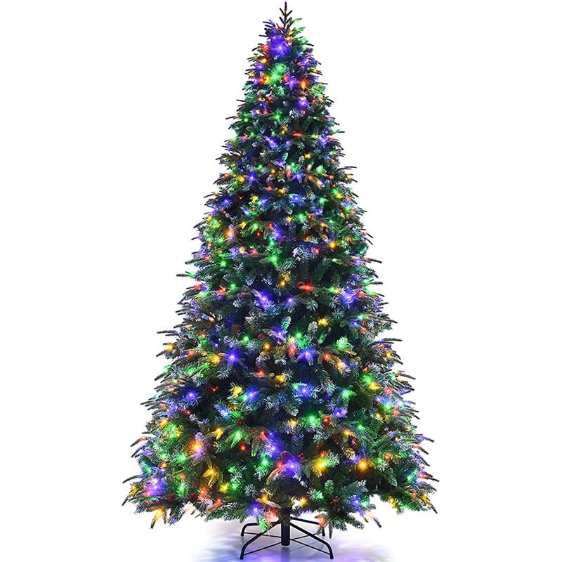 5/6/7/9FT Snowy Leaves Pre-Lit Hinged Artificial Christmas Tree with 11 Flash Modes & Multi-Color Lights