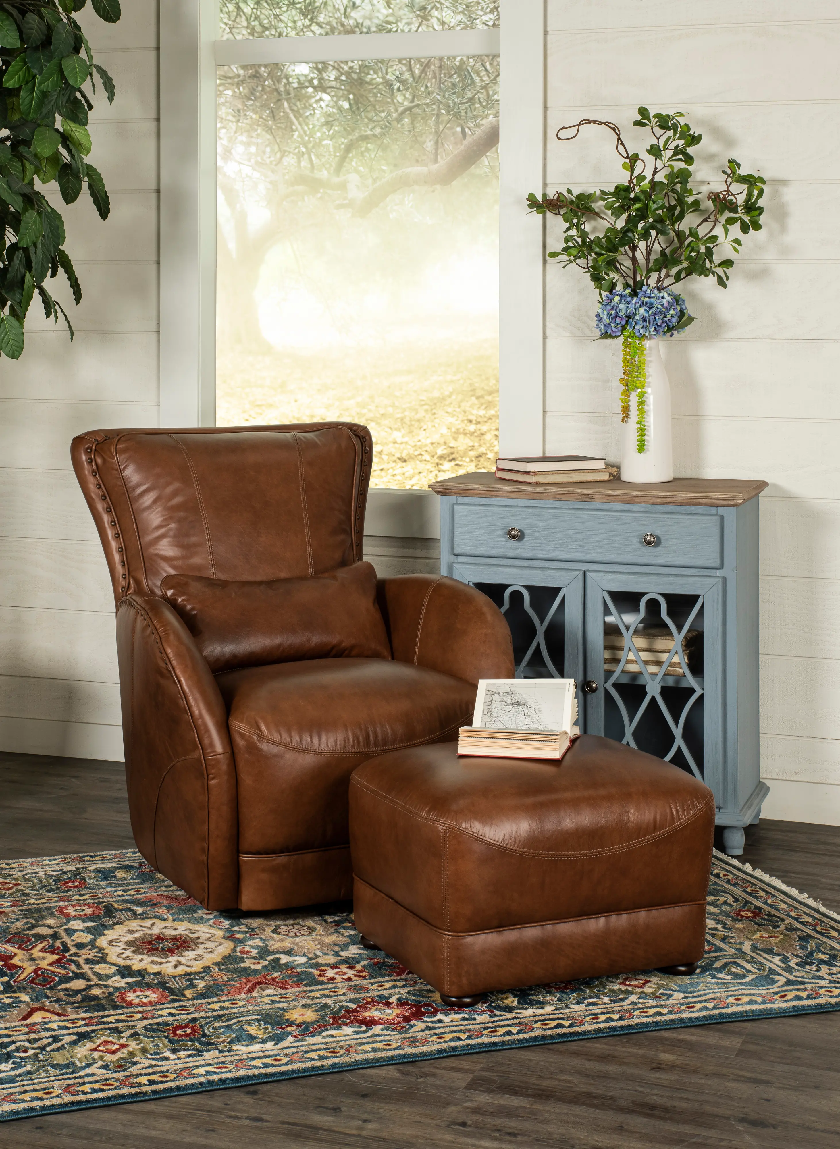 St. James Chestnut Brown Leather Ottoman