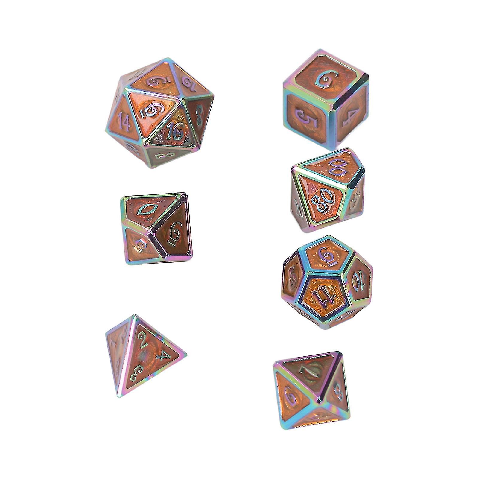 7Pcs Multi Sided Dice Set Electroplated Metal Fashionable Tabletop Game Polyhedral Dice Kitfor Bar Home Red Enamel