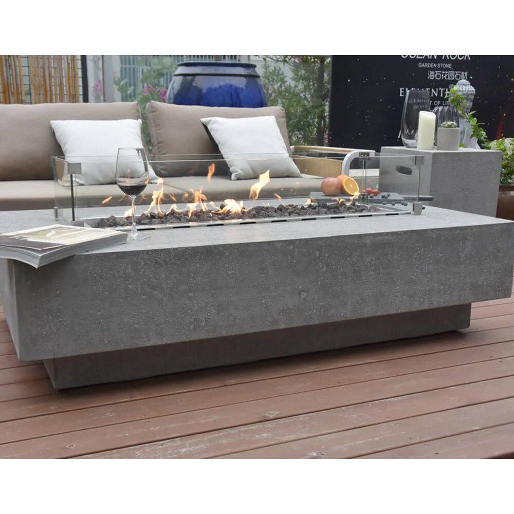 ENVELOR:Envelor Elementi Hampton 56 in. x 32 in. Rectangle Concrete Propane Fire Pit Table with Burner and Lava Rock ENV-OFG139-LP