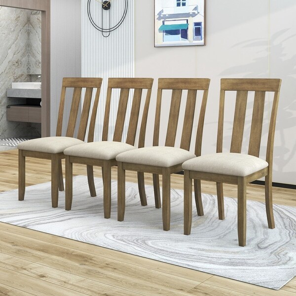 Set of 4 Dining Chairs Soft Fabric Dining Room Chairs with Seat Cushions and Curved Back