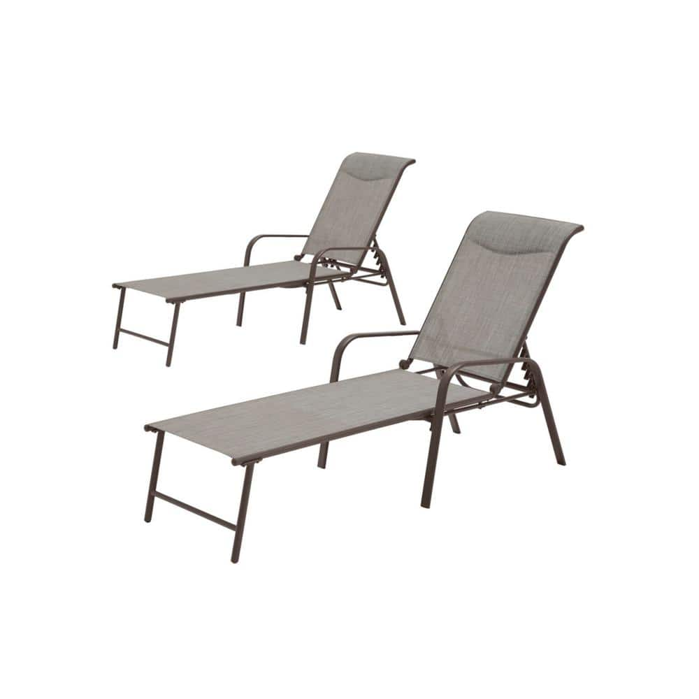 StyleWell Mix and Match Steel Stackable Sling Outdoor Chaise Lounge in Riverbed Taupe with Headrest (2-Pack) FLS00207-2PKRVB