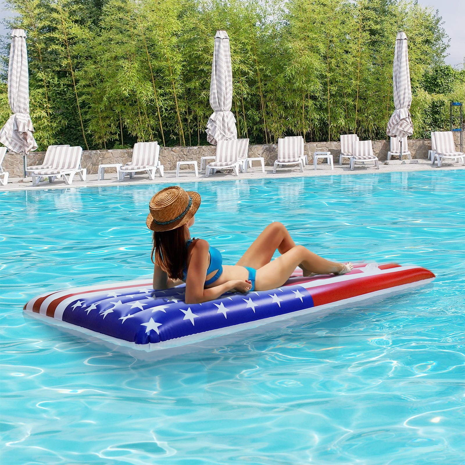 6Ft Inflatable American Flag Pool Floats, Water Fun Floaty, Summer Swim Pool Raft Lounge Beach Floaty Party Toys, Summer Float For Adult