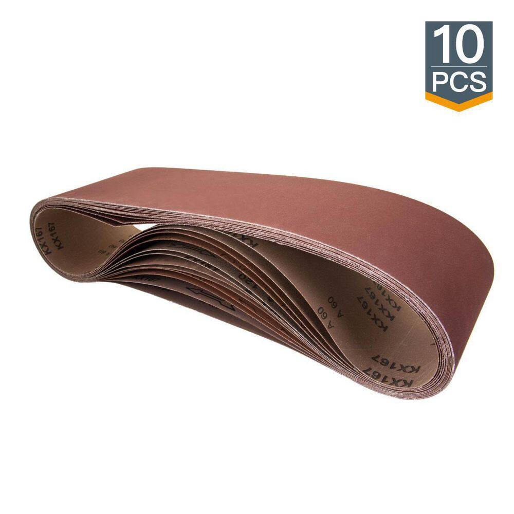 POWERTEC 6 in. x 48 in.120-Grit Aluminum Oxide Sanding Belt (3-Pack) 110213